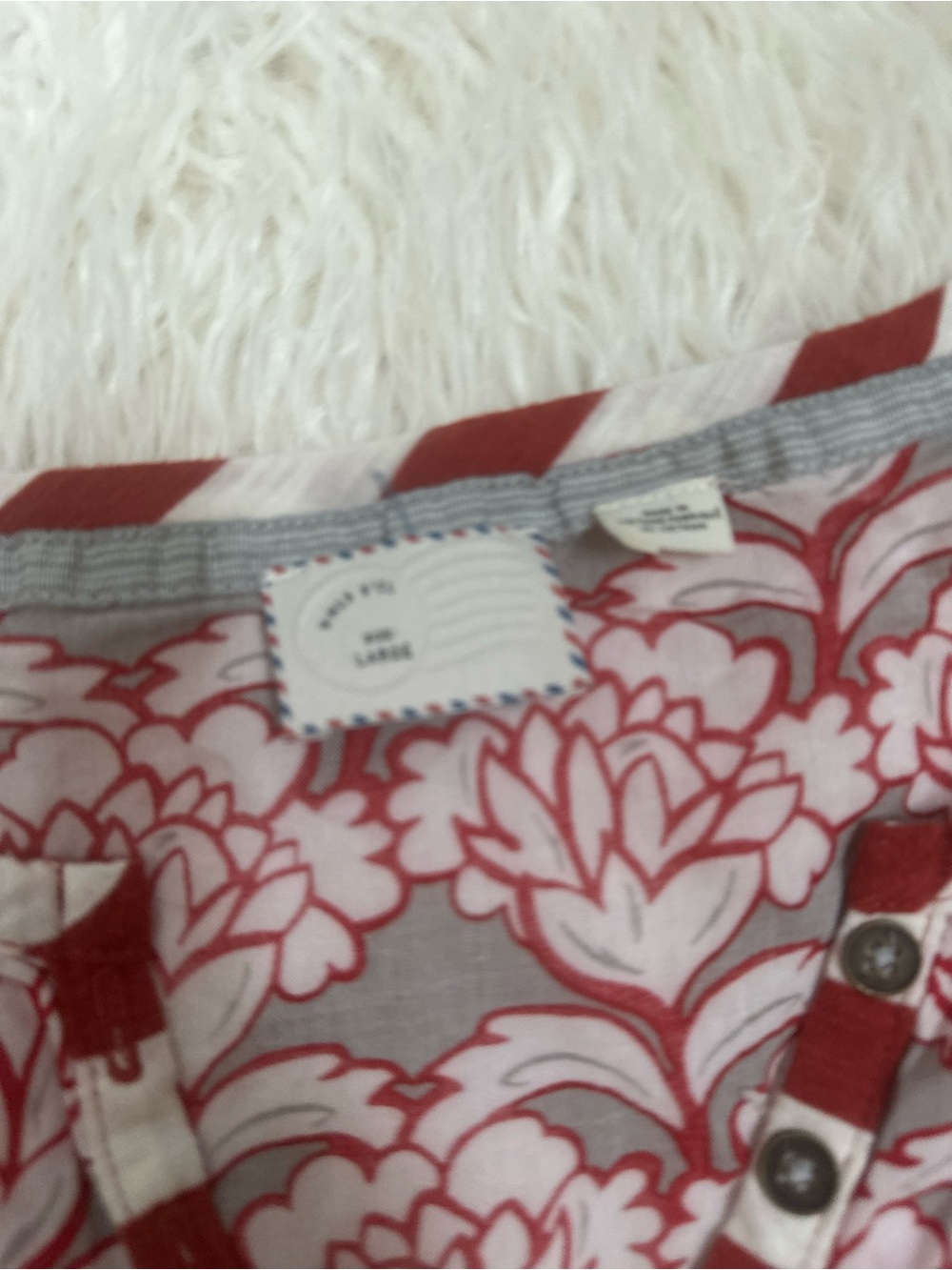 Anthropologie Postage Stanp Henley Tee in red/white stripe Xl EUC - Picture 11 of 12